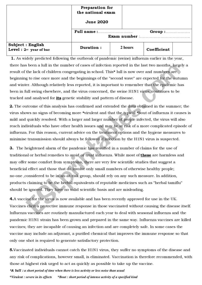 Mock exam 2020 worksheet