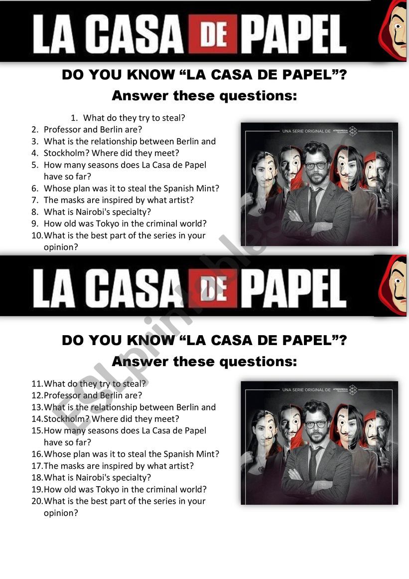 La casa de papel series activity