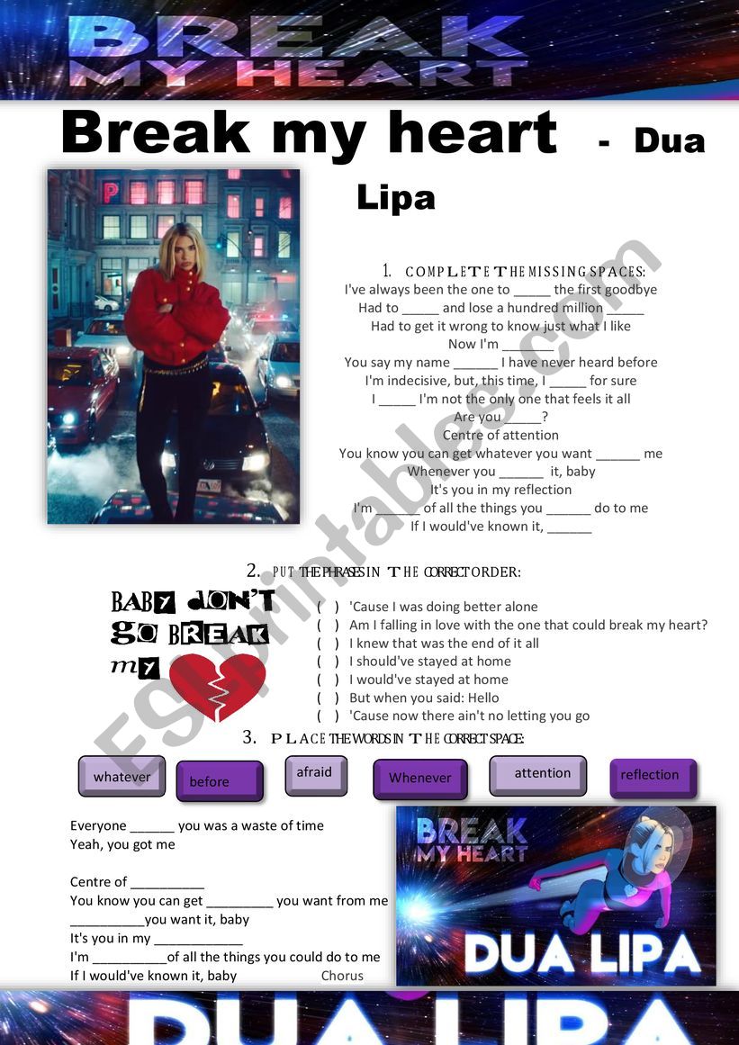 Break my heart Dua lipa song activity