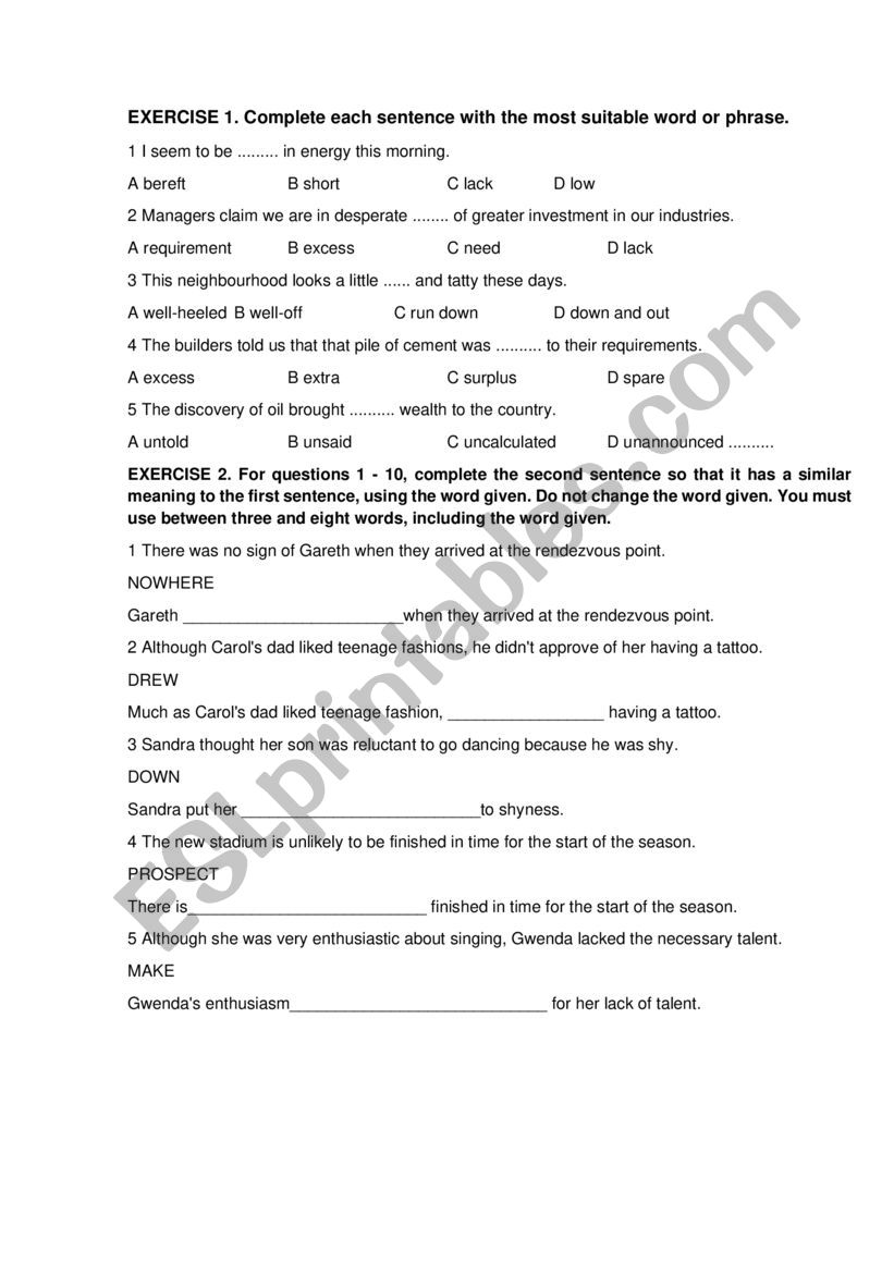 EXERCISES worksheet