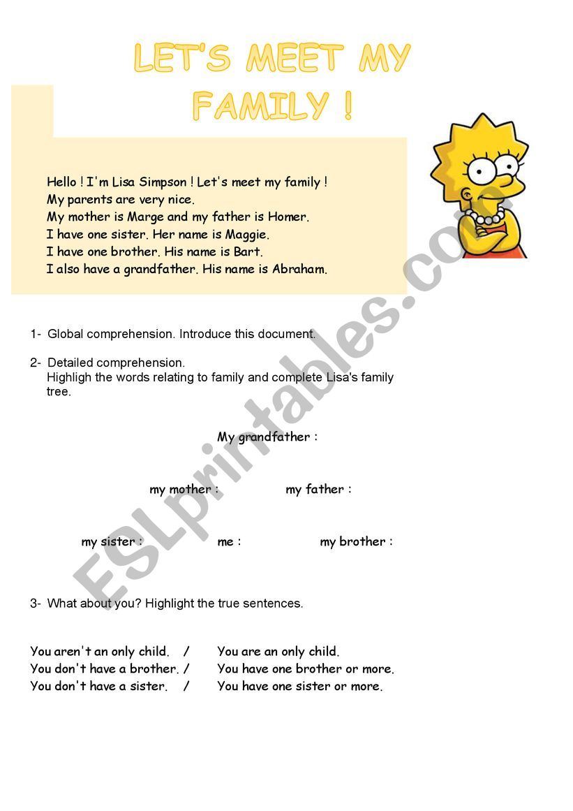 Lisa Simpson�s family worksheet