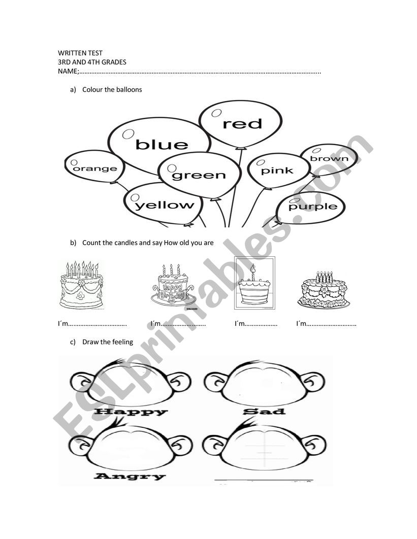 revision feeling and colour worksheet