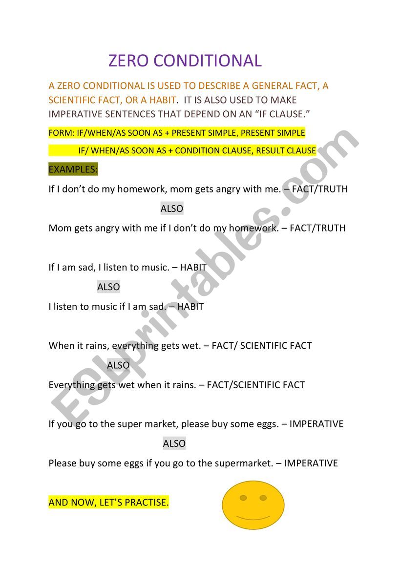 Zero conditional worksheet