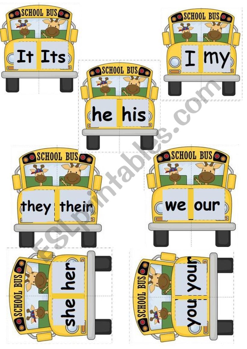 Possessive pronouns bus worksheet