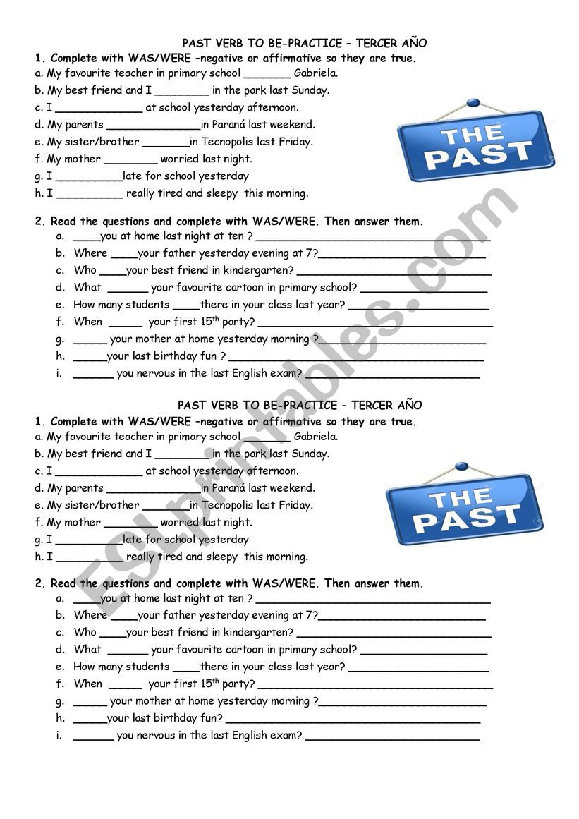 PAST VERB TO BE worksheet