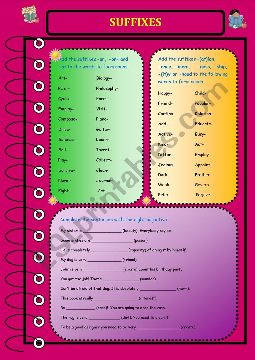 Suffixes worksheet