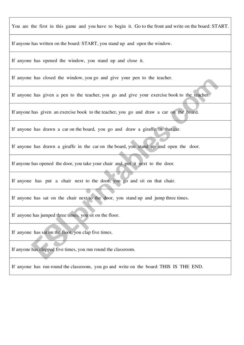 Oresent perfect game worksheet