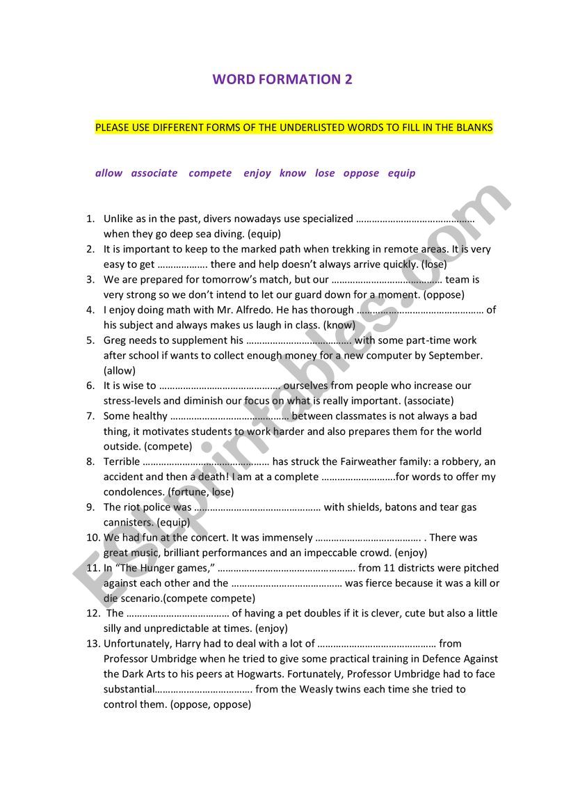 WORD FORMATION 2 worksheet