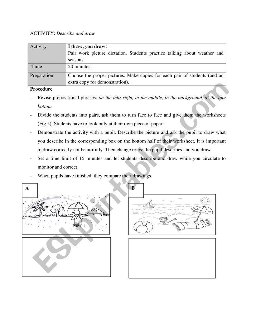 Describe and draw worksheet