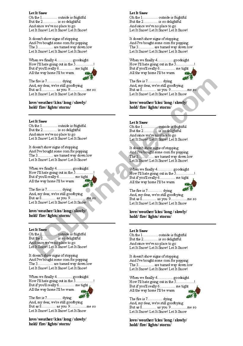 let it snow (a song) worksheet