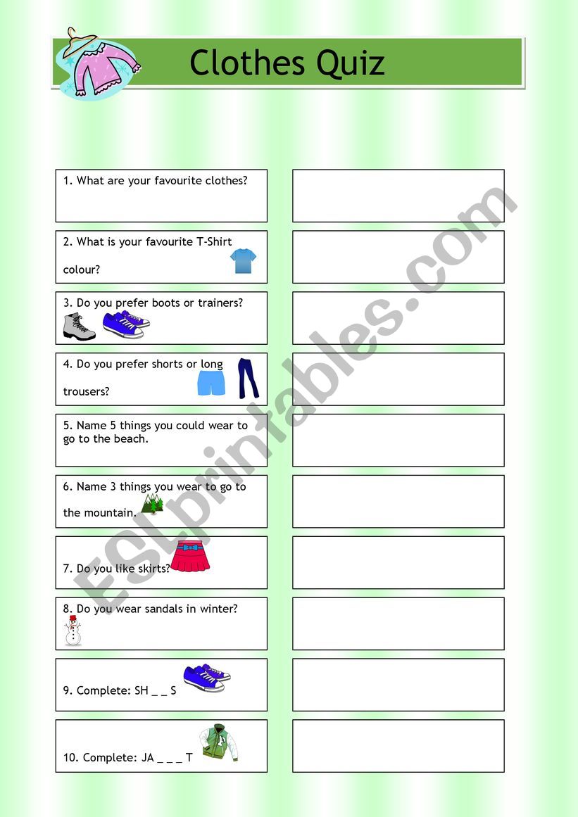 Clothing Speaking Activity worksheet