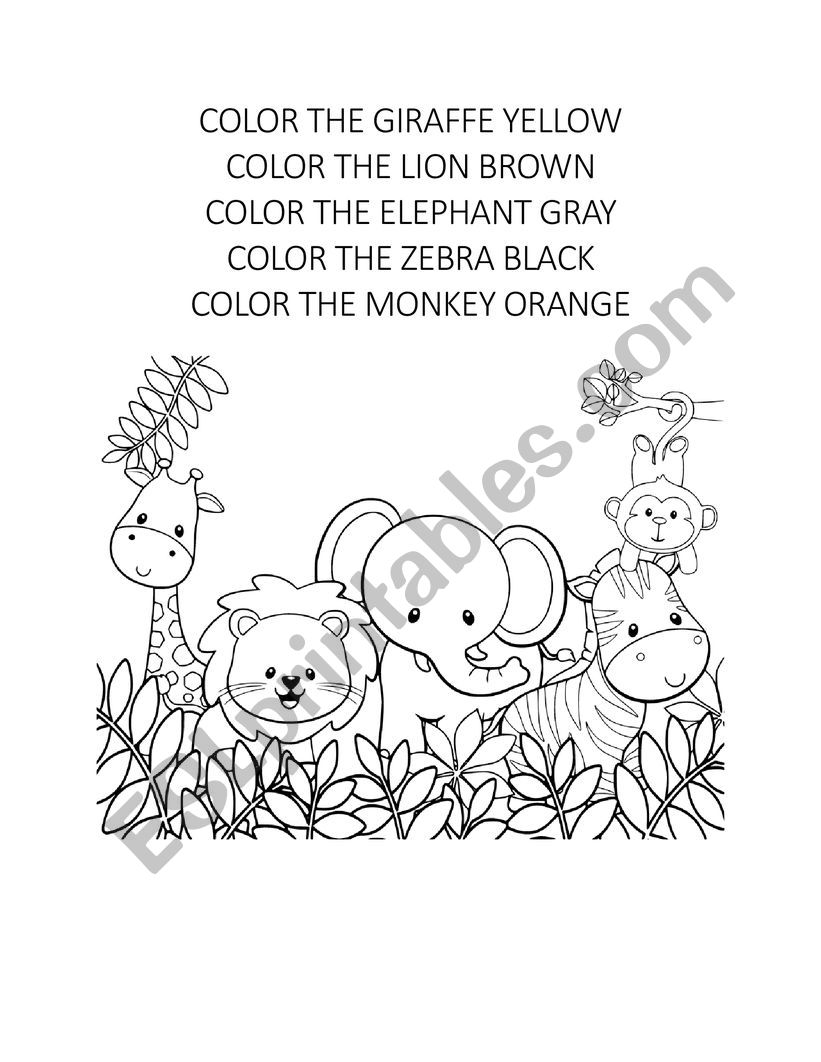 COLOR THE ANIMALS worksheet