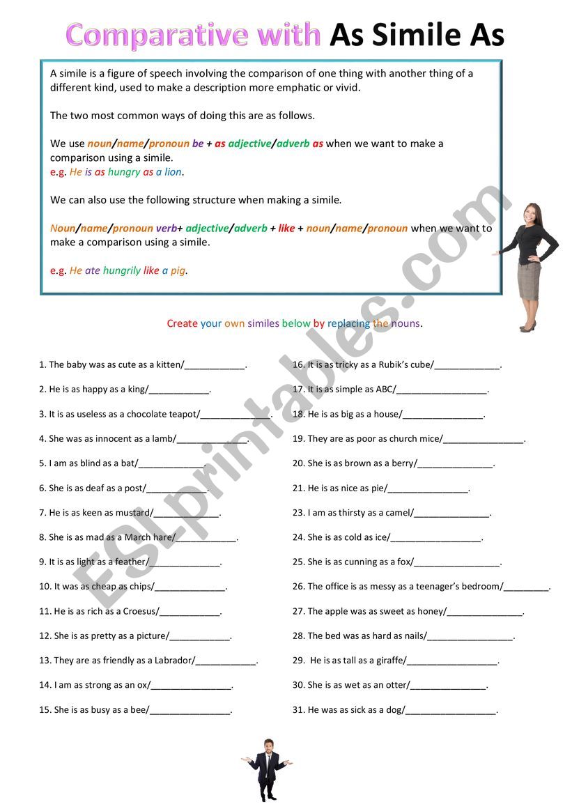 Comparative similes  worksheet