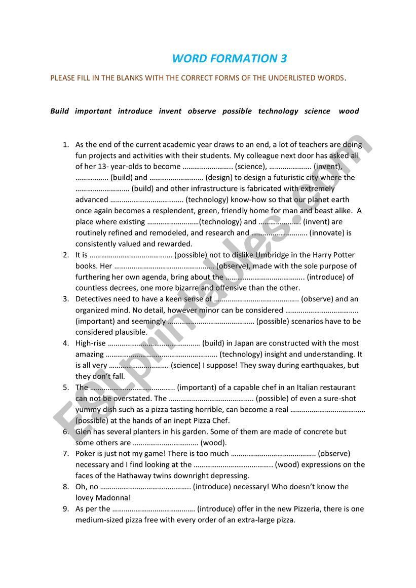 WORD FORMATION 3 worksheet
