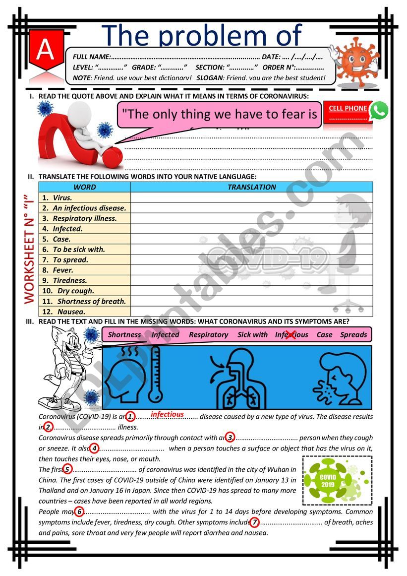 CORONAVIRUS - COVID 19 worksheet