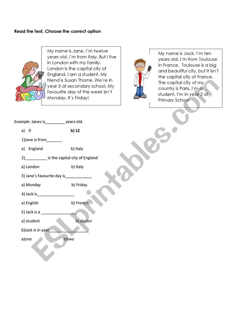 Read the text worksheet