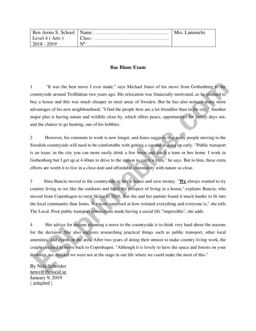 Bac Blanc Exam worksheet