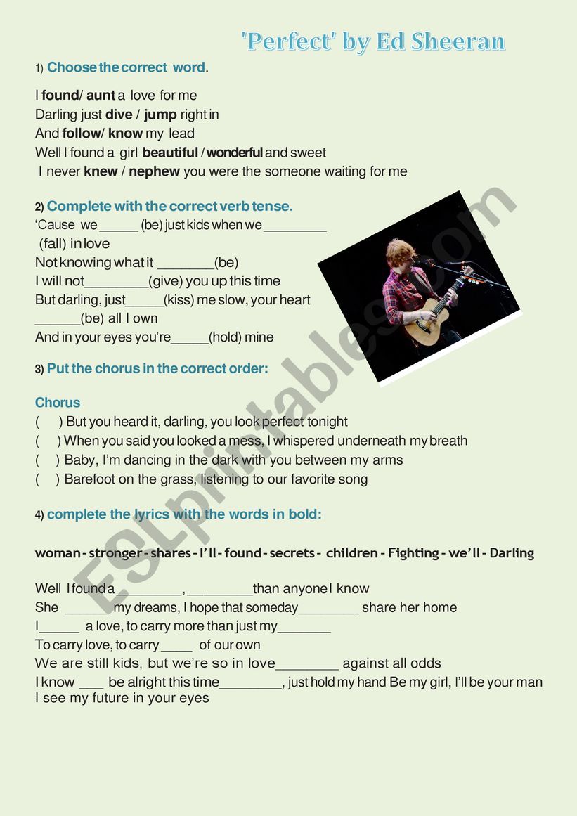 Perfect - Ed Sheeran worksheet