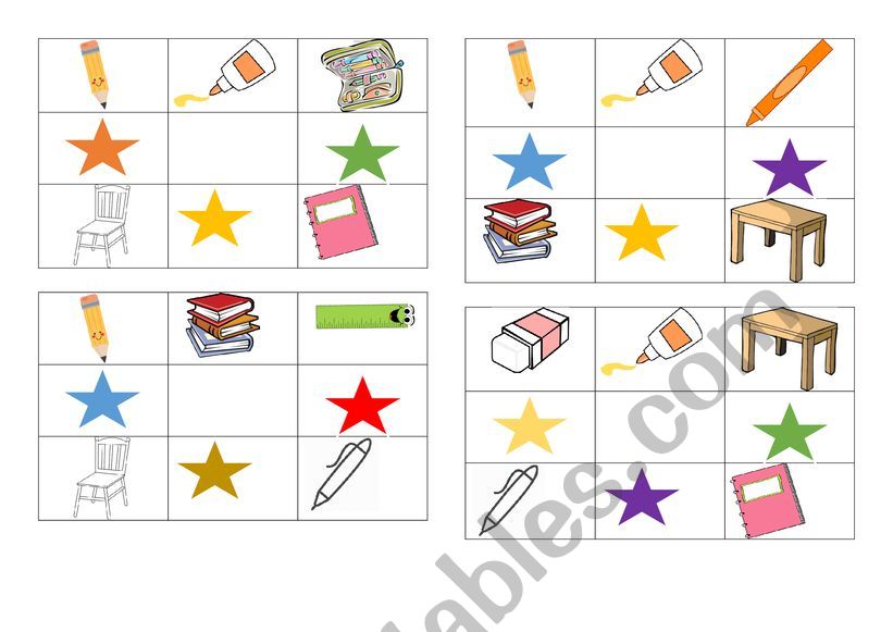 School Objects Bingo worksheet