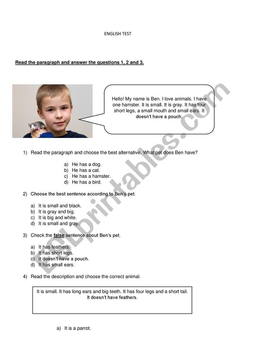 ENGLISH TEST worksheet