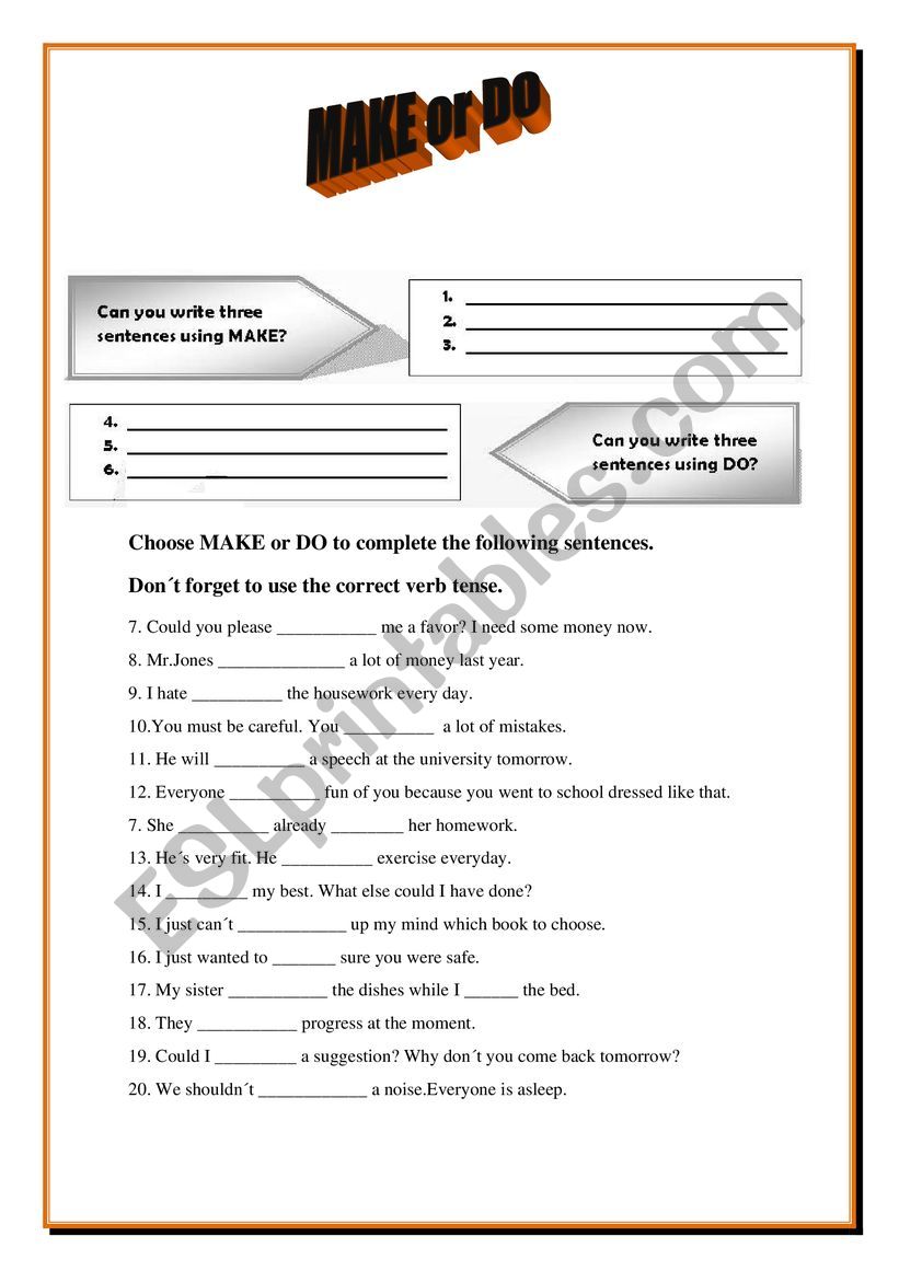 Make or Do worksheet