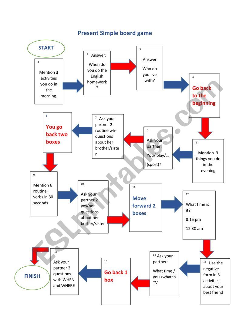 present simple board game worksheet