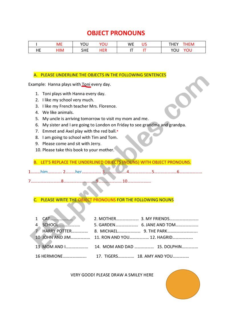 OBJECT PRONOUNS worksheet