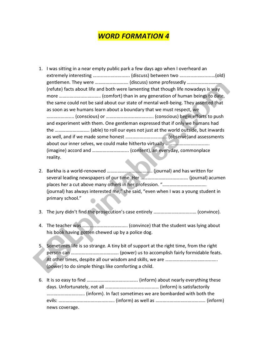 WORD FORMATION 4 worksheet