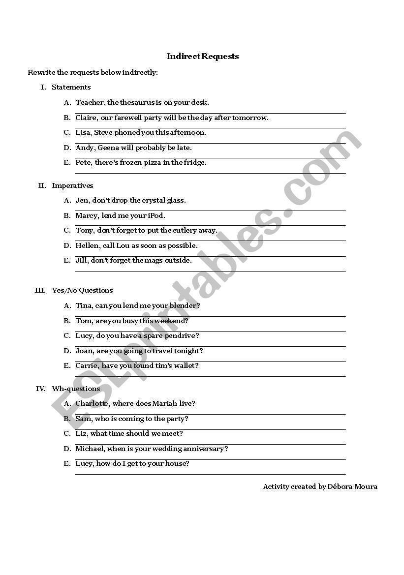 Indirect Requests worksheet