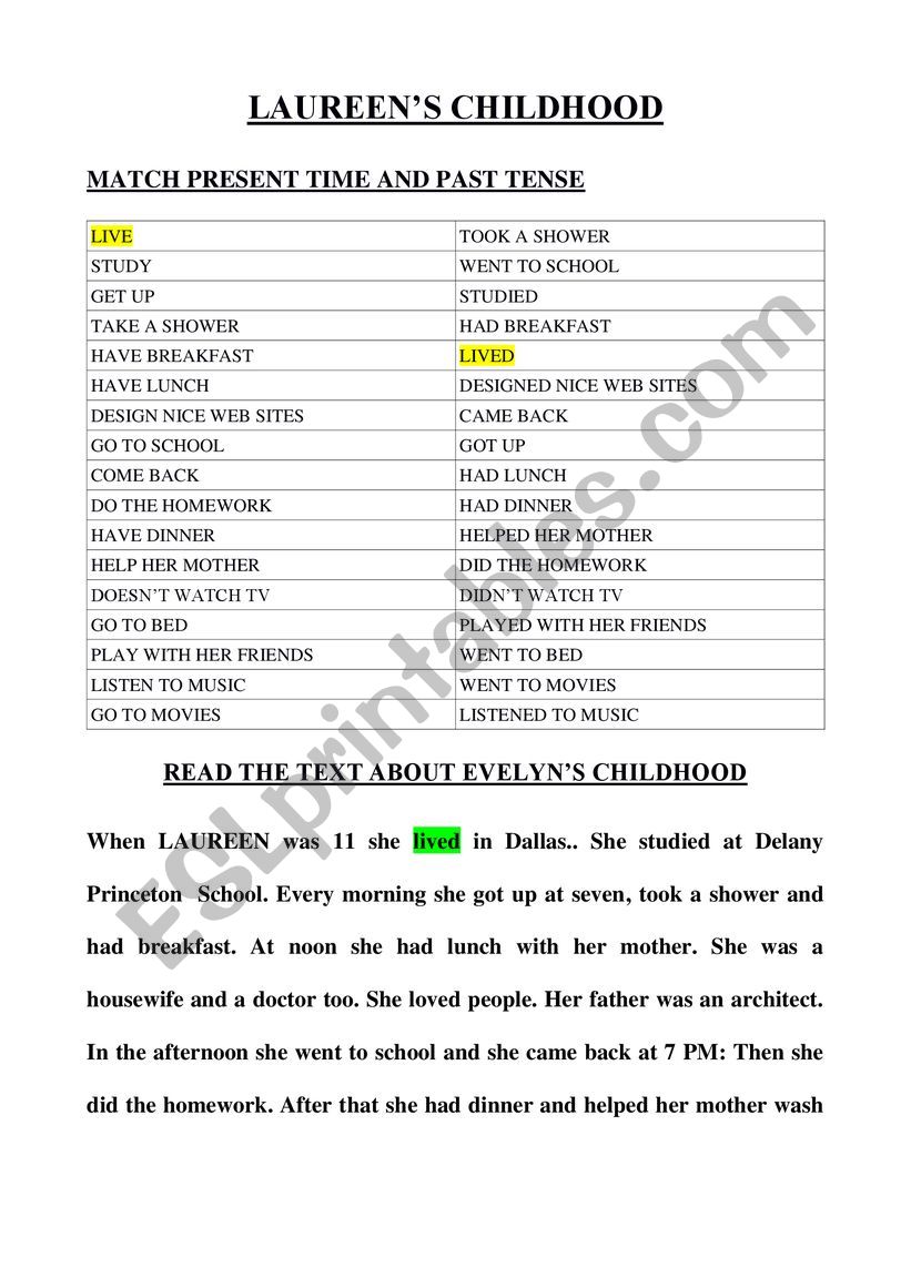 LAUREEN�S CHILDOOD worksheet