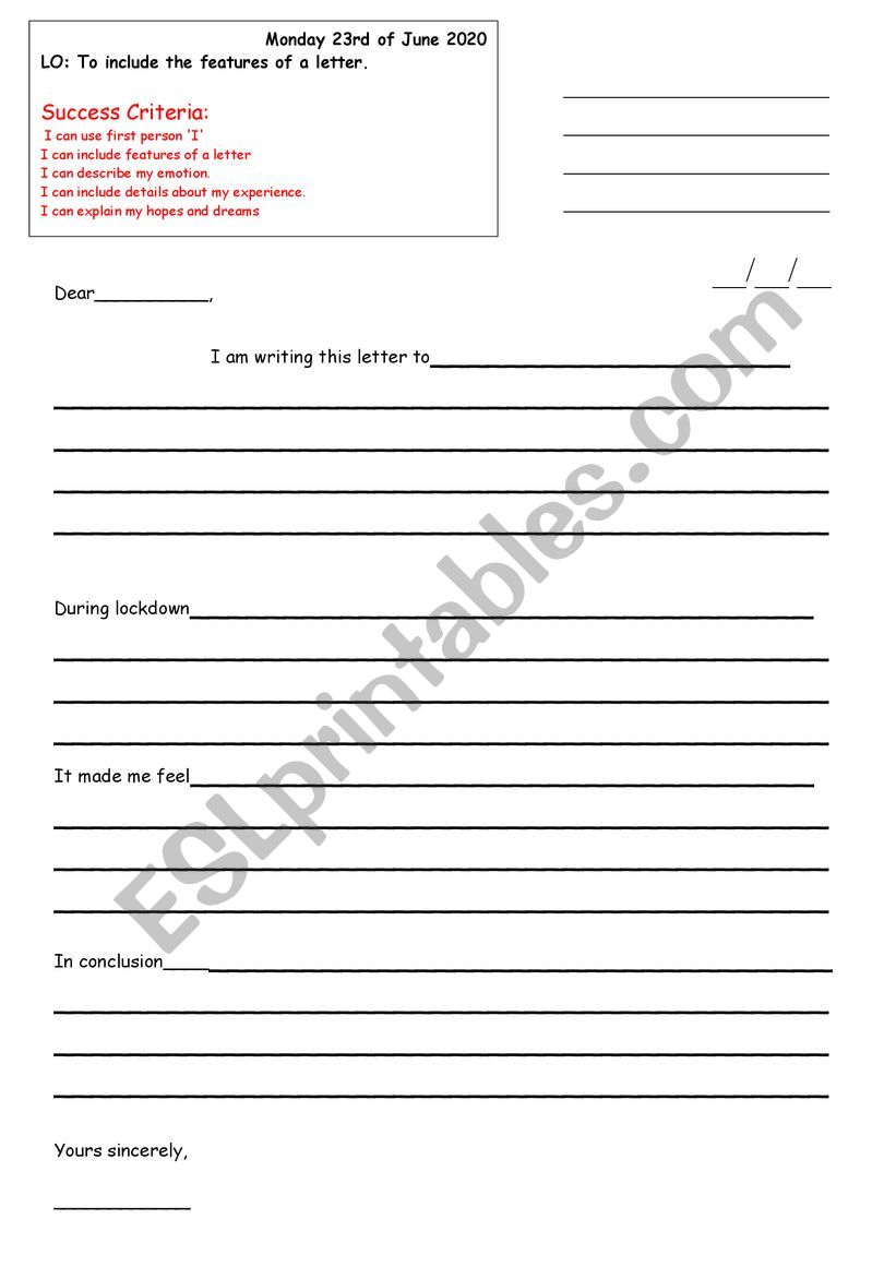 Letter template worksheet