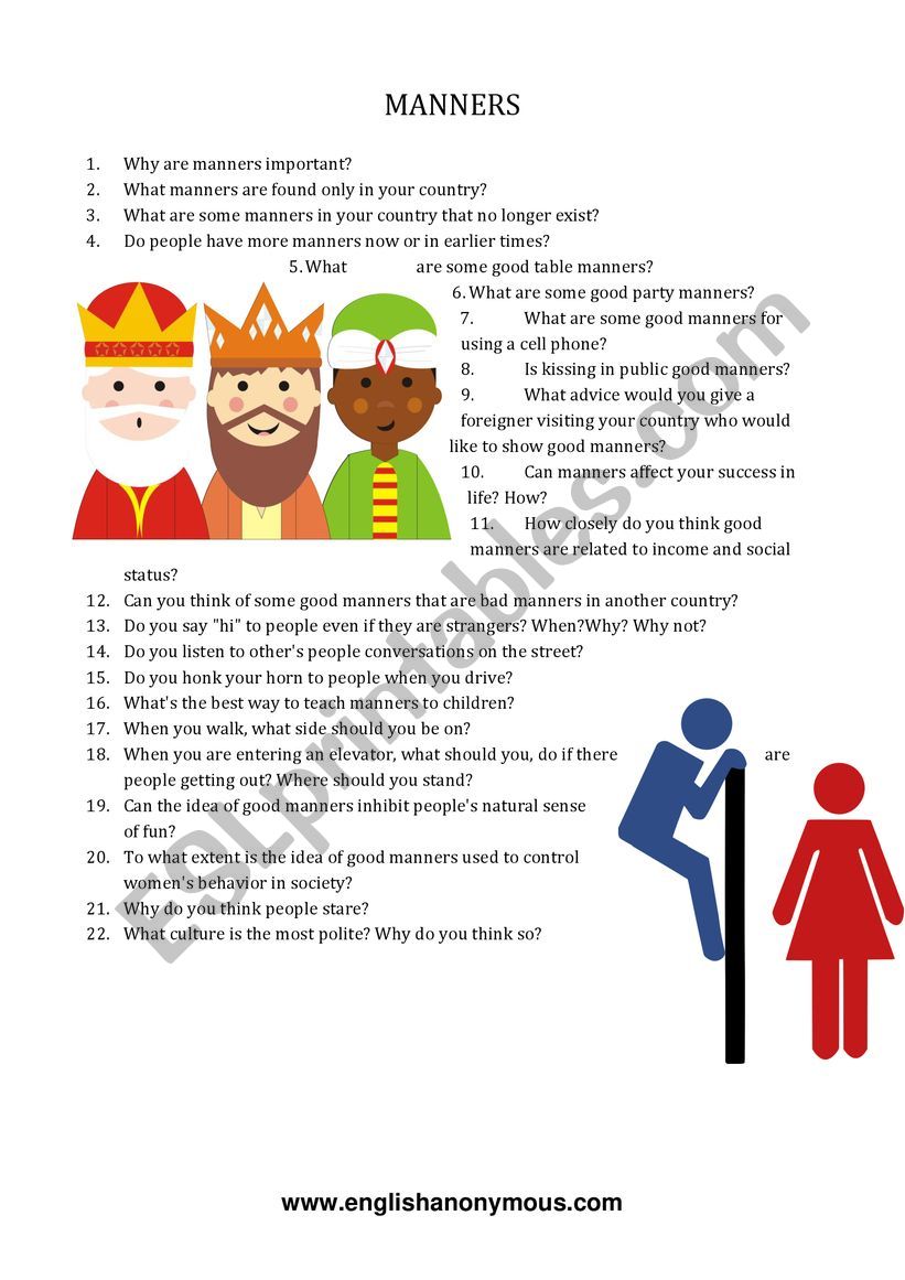 MANNERS conversation worksheet