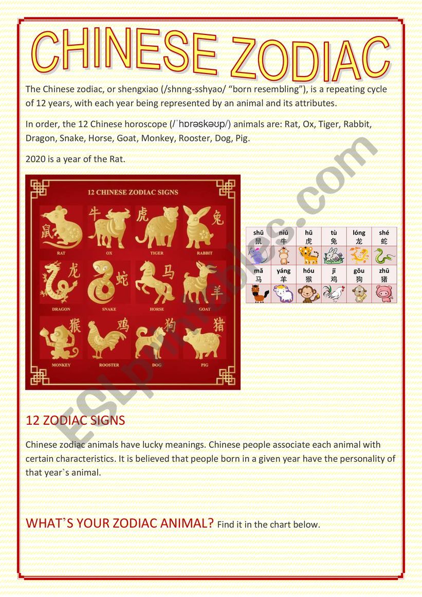 CHINESE ZODIAC worksheet