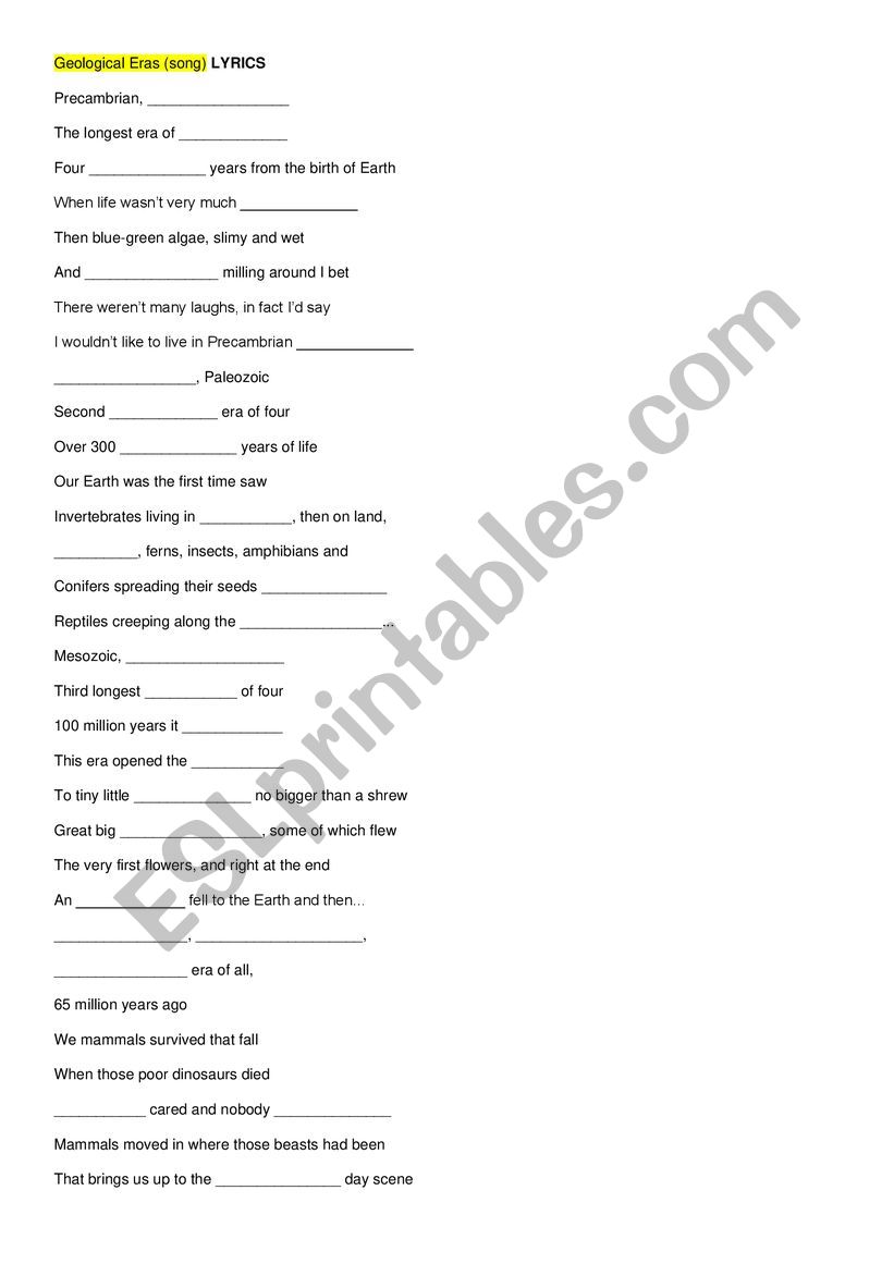 Geological eras song with gaps