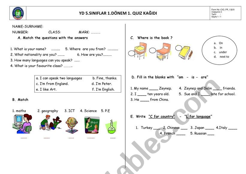 QUIZ worksheet