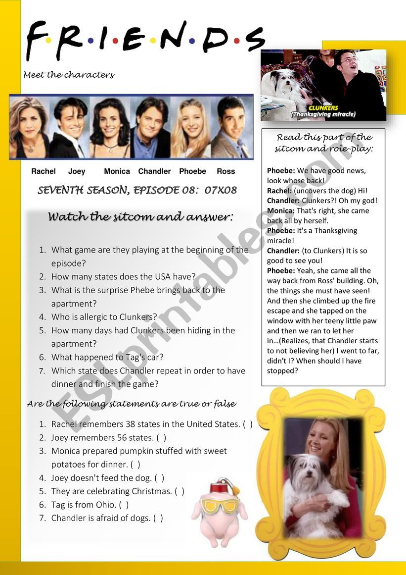 Friends Sitcom Activity 07X08 worksheet