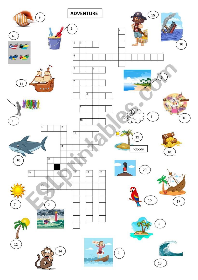 Adventure crossword worksheet