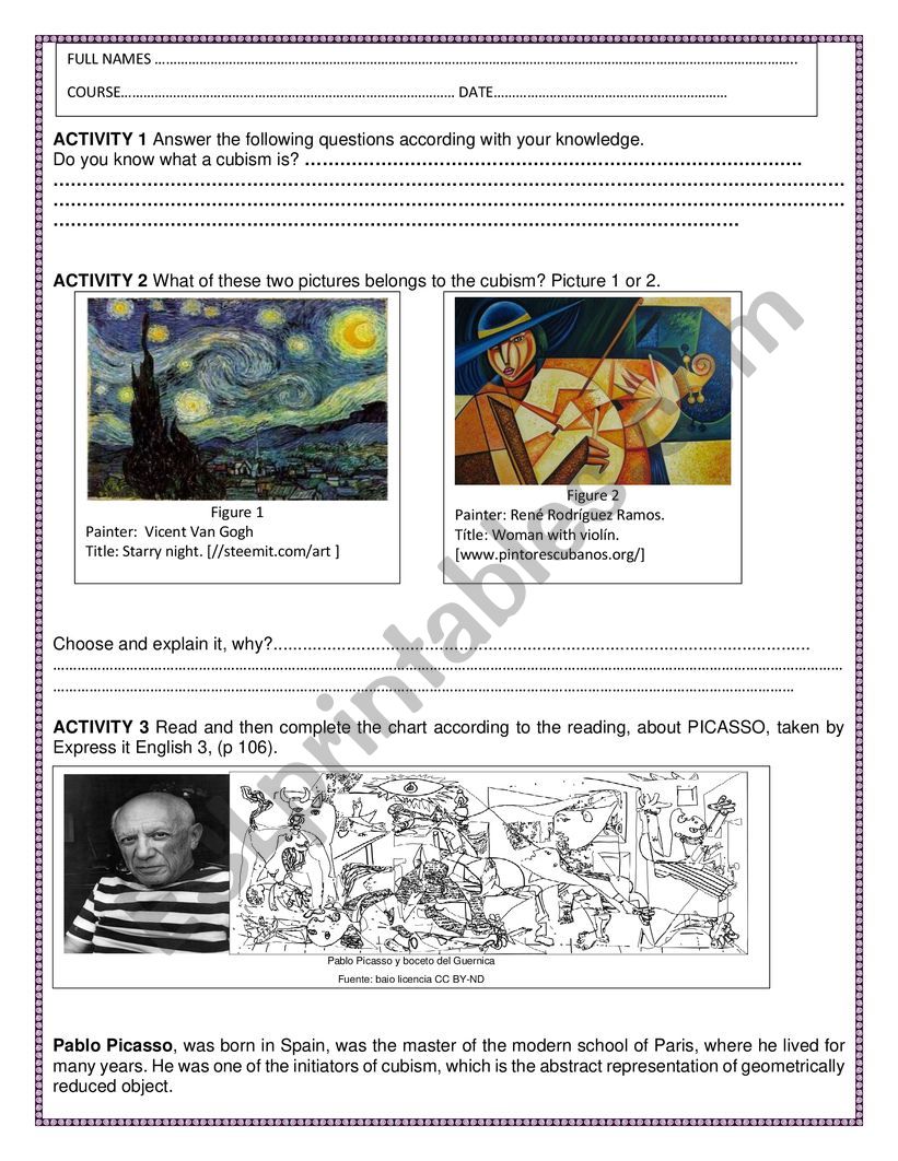 The cubism worksheet