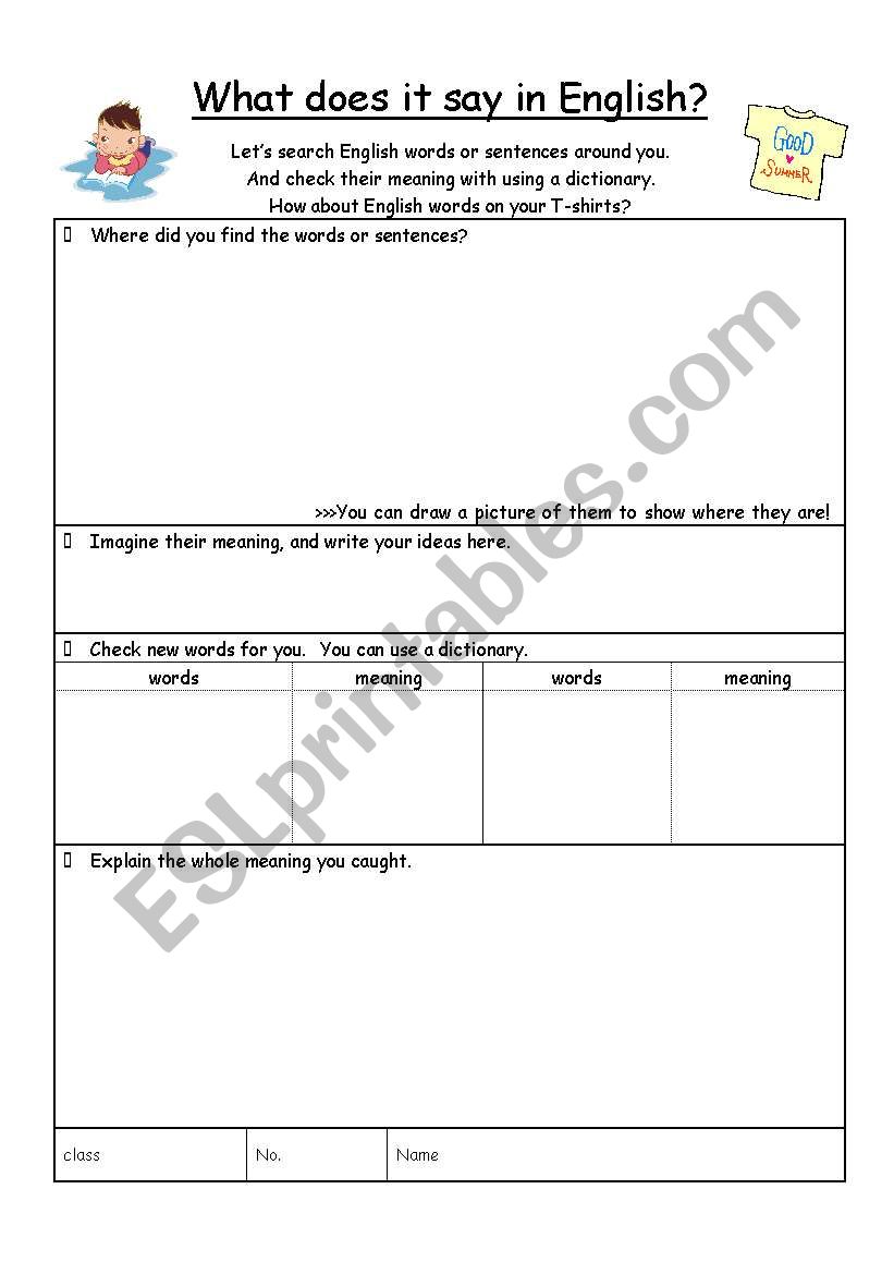 What does it say in English? worksheet