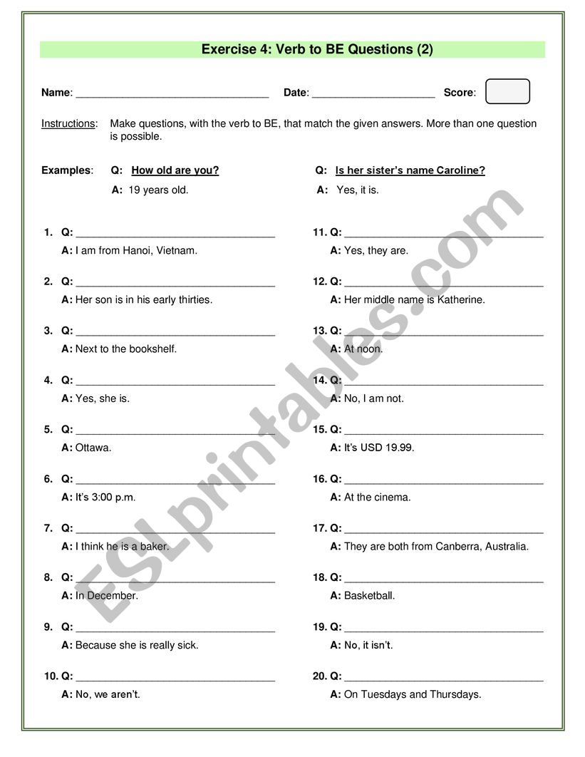 Verb BE Questions (2) worksheet