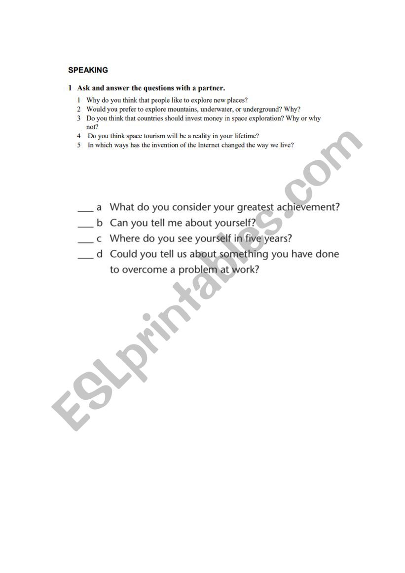 speaking test worksheet