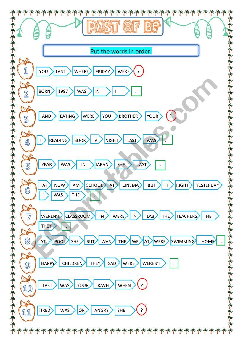 Past of BE - WAS and WERE worksheet