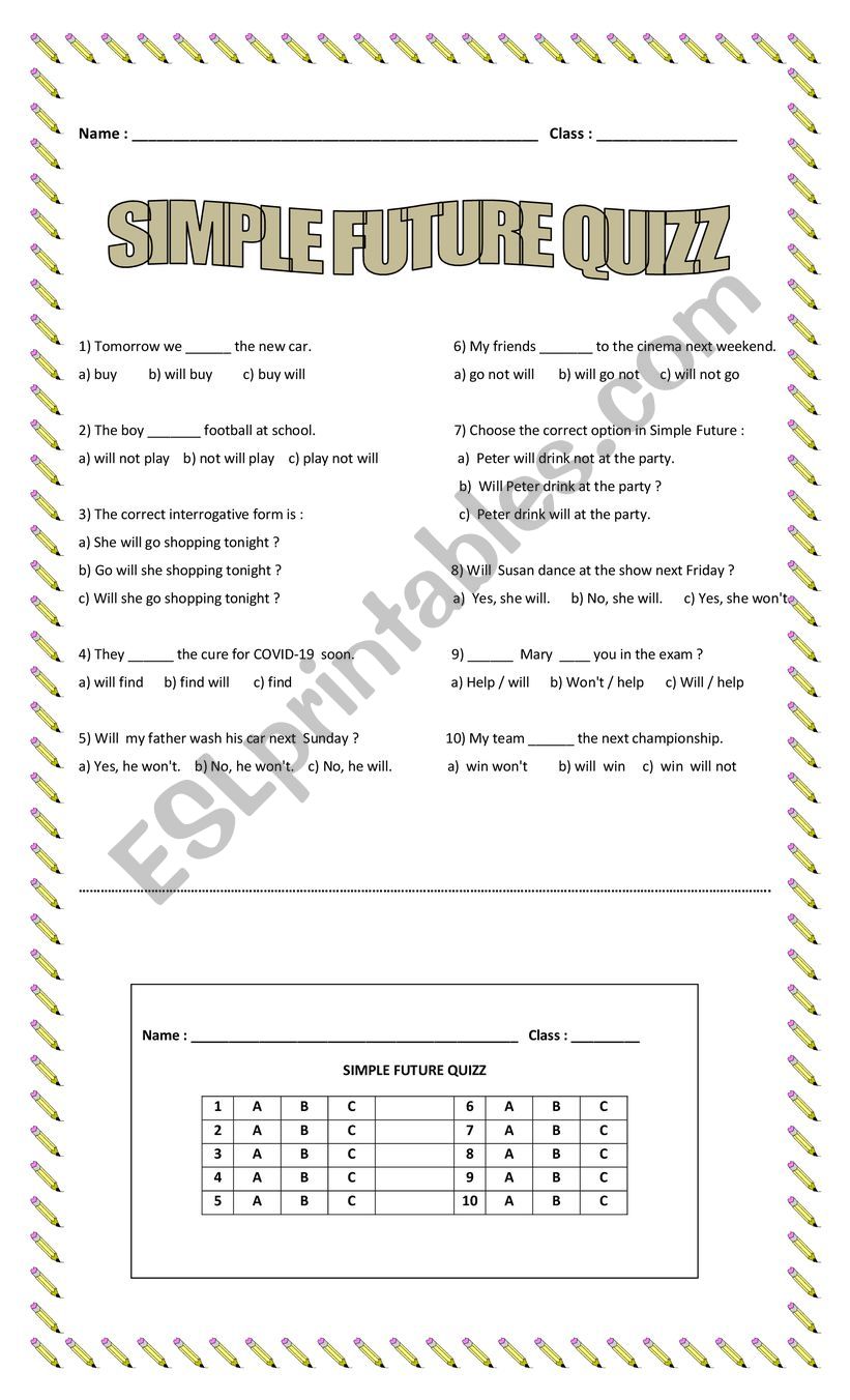 Simple Future Quizz worksheet