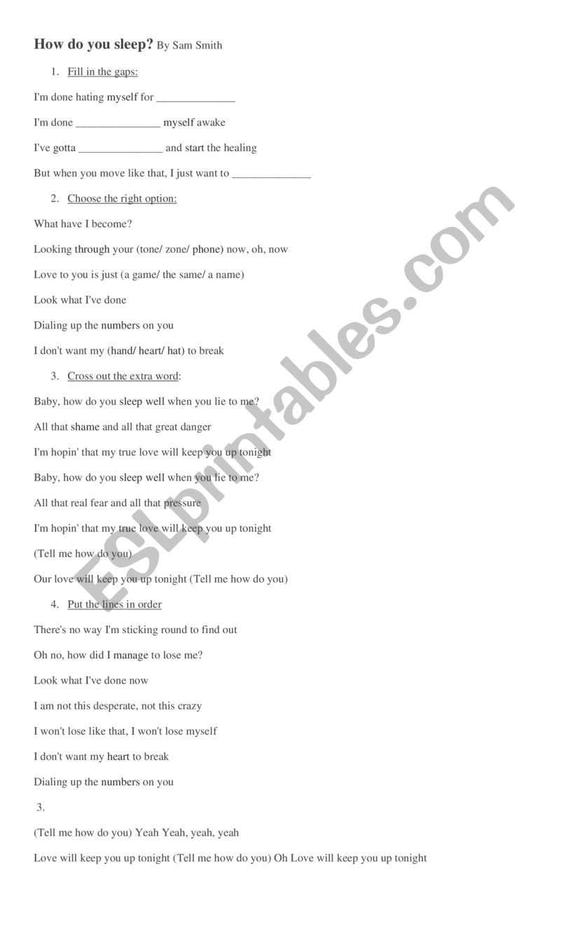SONG: hOW DO YOU SLEEP BY SAM SMITH