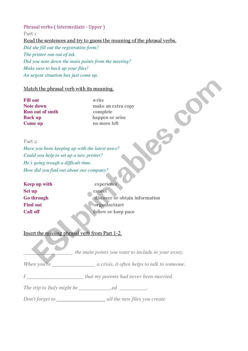 Phrasal Verbs  worksheet