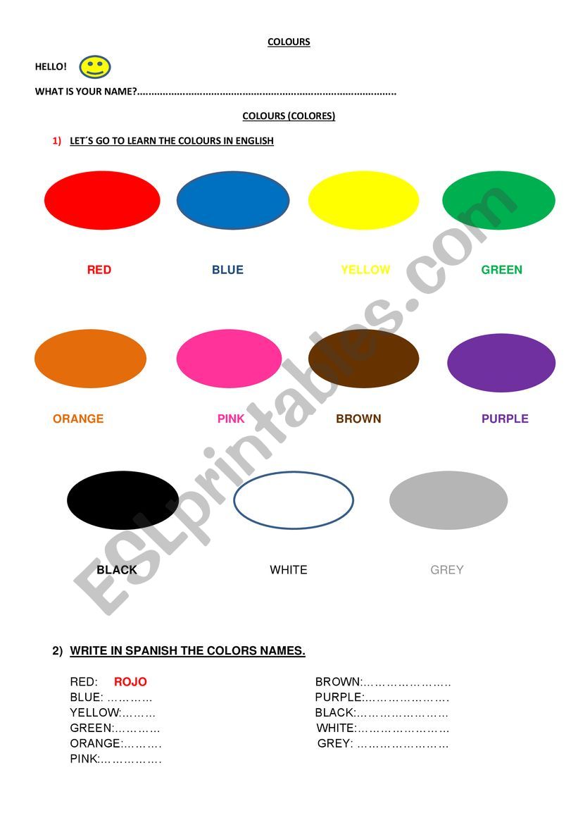 COLOURS worksheet