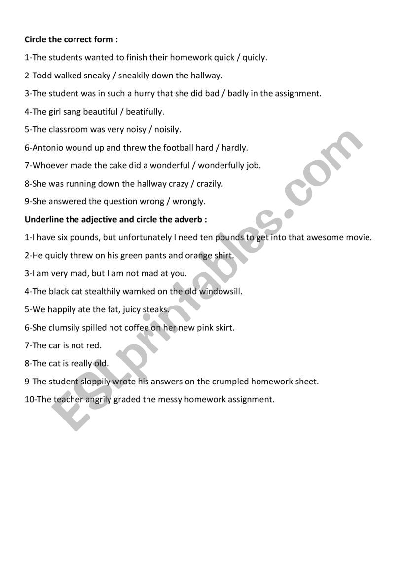 Adverb or Adjective Worksheet worksheet