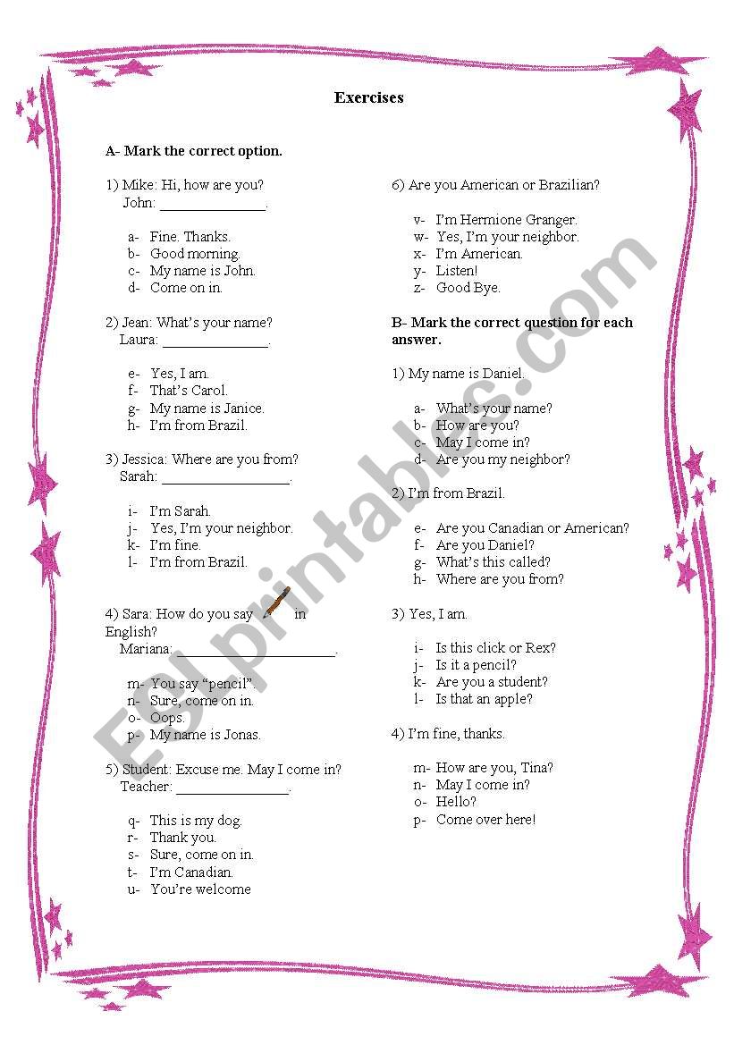 Beginners vocabulary worksheet