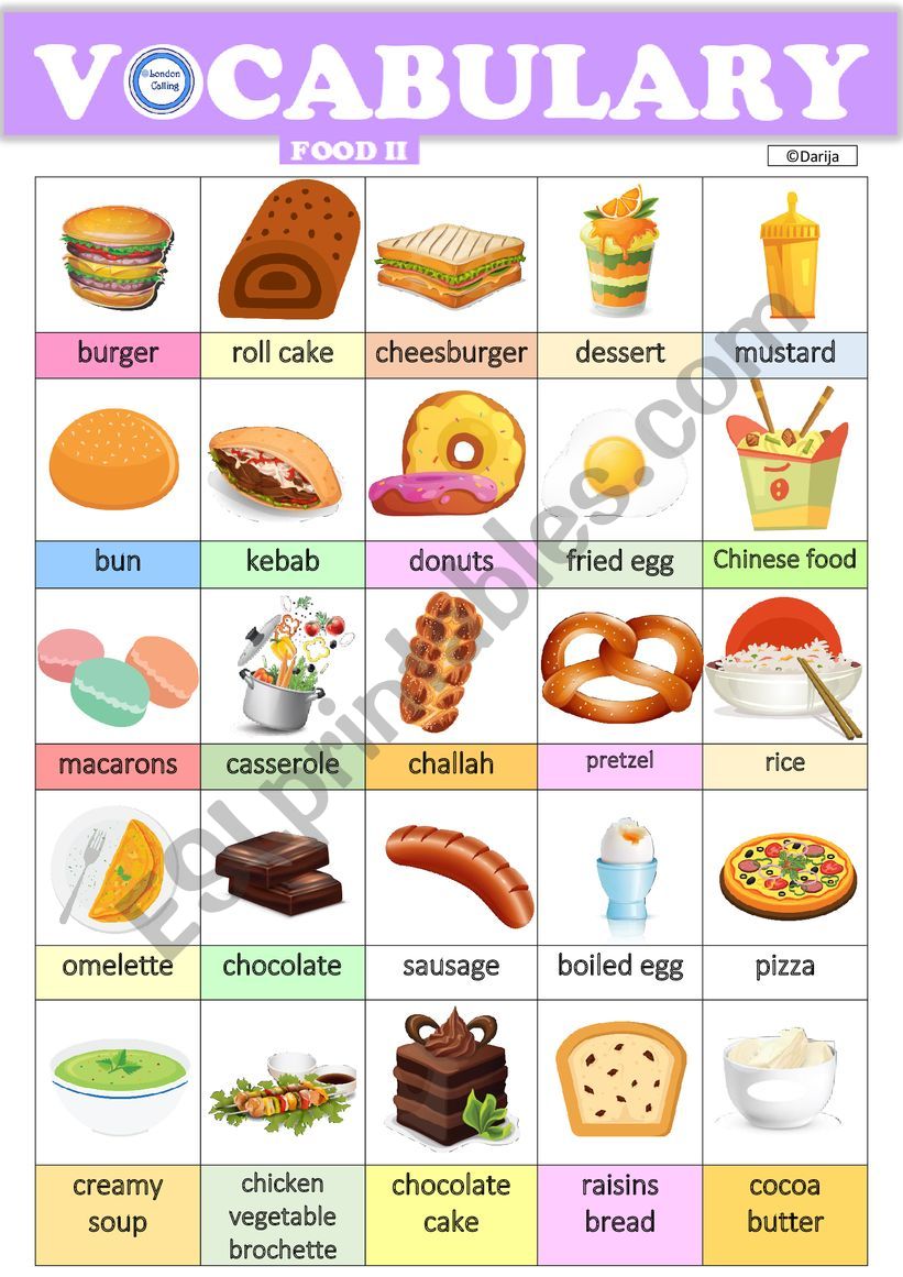 Food Vocabulary-part two - ESL worksheet by dackala