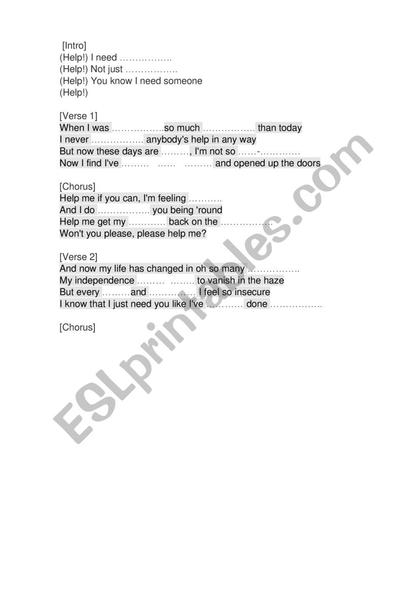 The Beatles - Help! worksheet